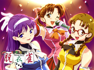 Three anime girls purple hair - a picture together free wallpaper