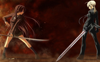 Anime characters swords demon girl - a black outfit free wallpaper