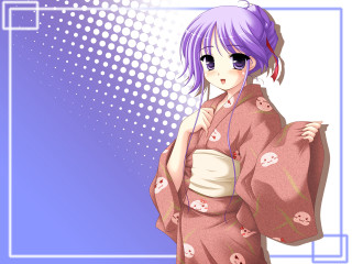 Kimono pink hair purple background - a pink umbrella free wallpaper