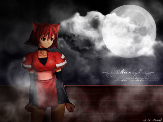 Woman red dress full moon - collar free wallpaper