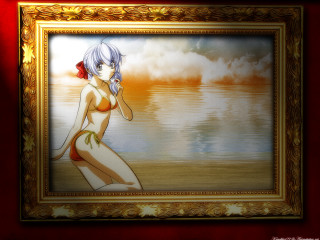 Woman bikini red frame matte - a wall next free wallpaper