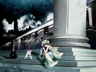Alice gothic stairs guitar green - city background free wallpaper