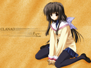 Girl sitting yellow background ibuki - key art free wallpaper
