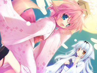 Pink fox kimono anime yukata - a picture together free wallpaper