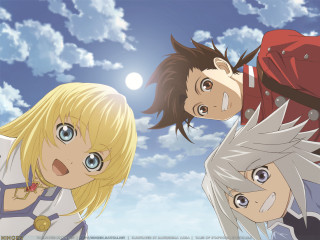 Sky blonde blue eyes mountain - three anime character free wallpaper