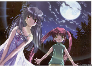 Full moon anime girls long - big eye free wallpaper