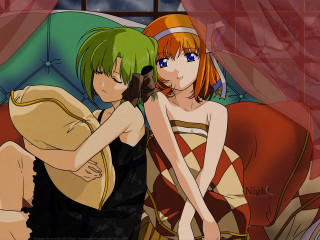 Anime girls bed gun glove - a bed together free wallpaper for desktop