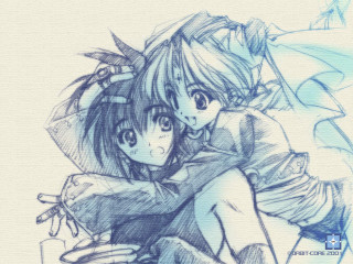 Hugging girls blue white manga - a drawing free wallpaper for desktop
