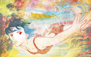 Woman swimming words fish autumn - a screenprint free wallpaper for desktop