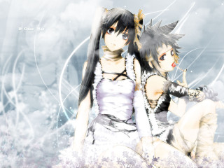 Anime snow gothic swords twins - cloud and snow free wallpaper