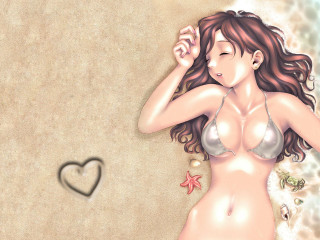 Beach bikini anime heart starfish - a starfish free wallpaper