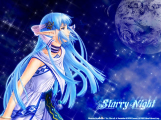 Blue hair girl fantasy night - a planet free wallpaper