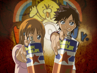 Anime graffiti characters gun holding - graffiti art free wallpaper