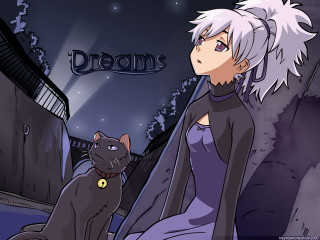 White haired woman cat dreams - dream free wallpaper