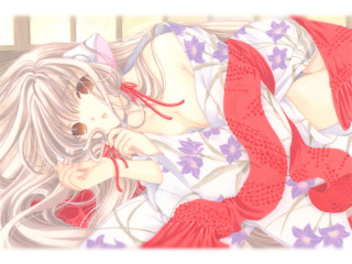 Woman fish kimono miko robot - a cross stitch free wallpaper