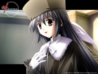 Anime girl black hair hat - a white scarf free wallpaper