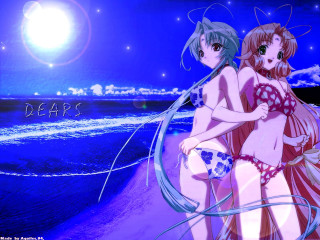 Moonlight beach anime girls sparkle - two anime girl free wallpaper