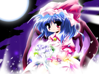 Blue haired gothic anime flower - a bouquet of flowers in front free wallpaper