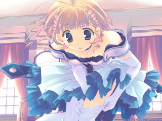 Anime girl blue dress pink 3 - a black tie free wallpaper