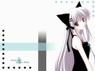 Girl white hair black dress - a cat ear free wallpaper