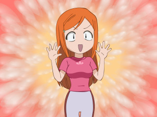 Cartoon girl redhair pinkshirt openmouth - a face free wallpaper