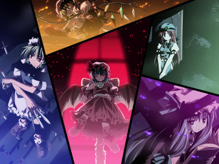 Anime gothic collage 5girls wings - different expression free wallpaper
