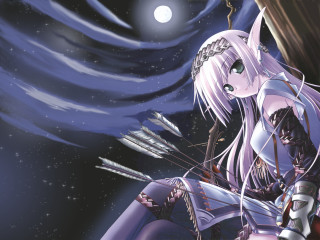 Woman long hair sword moon - a moon in the background free wallpaper for desktop