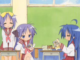Girls books classroom anime 3girls - front of them free wallpaper