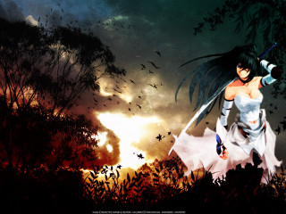 Gothic anime woman sword autumn - a white dress holding free wallpaper
