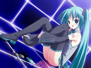 Blue haired girl sitting hugs - a car in the background free wallpaper