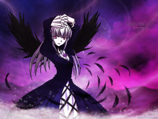 Anime girl purple background black - a purple sky free wallpaper