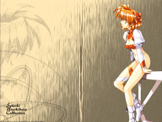 Girl redbow white shirt orange - her body free wallpaper