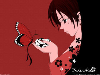 Woman butterfly reflection kimono red - reflection free wallpaper for desktop