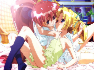 Two girls bed rayonism blonde - two girl free wallpaper