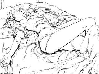 Girl lying bed crossed legs - lineart free wallpaper for desktop