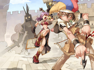 Anime couple fighting knife scissors - 2 d game art free wallpaper