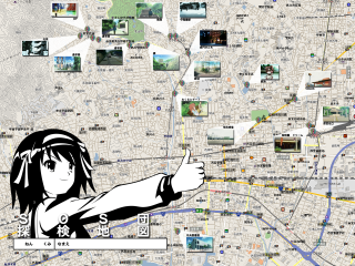 City map girl pointing thumbs - interactive free wallpaper