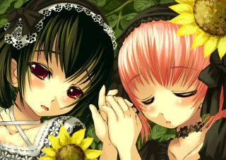 Gothic anime girls sunflowers holding - sunflower free wallpaper
