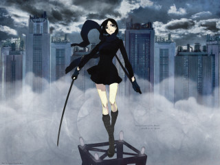 Woman black dress sword city - a platform free wallpaper