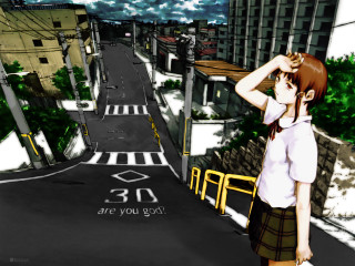 Girl street corner cellphone sky - a street corner free wallpaper