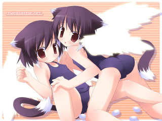 Anime sisters hugging cat ears - a picture together free wallpaper