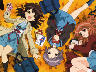 Anime girls laying luggage cellphone - a group of anime girls free wallpaper for desktop