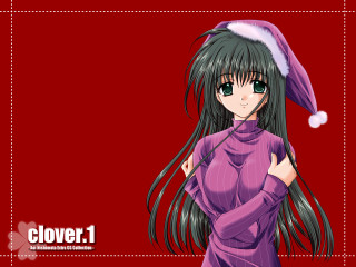 Girl purple dress santa hat - long black hair free wallpaper