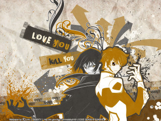 Anime couple grungy love sign - free valentines wallpaper