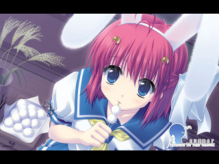 Anime girl pink hair bunny - a white object free wallpaper for desktop