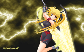 Anime girl lightning sword bardiche - a lightning bolt free wallpaper