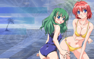 Beach anime girls palm trees 2 - palm tree free wallpaper