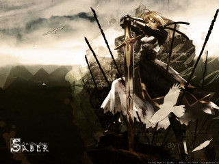Woman sword field birds gothic - above her free wallpaper