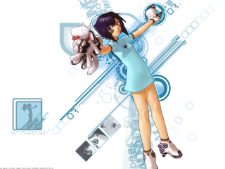 Woman stuffedanimal bluebackground screenshot purplehair - ghost in the shell free wallpaper