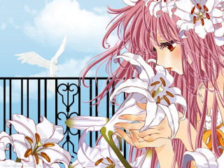 Pink hair flower bird gothic - gothic art free wallpaper for desktop